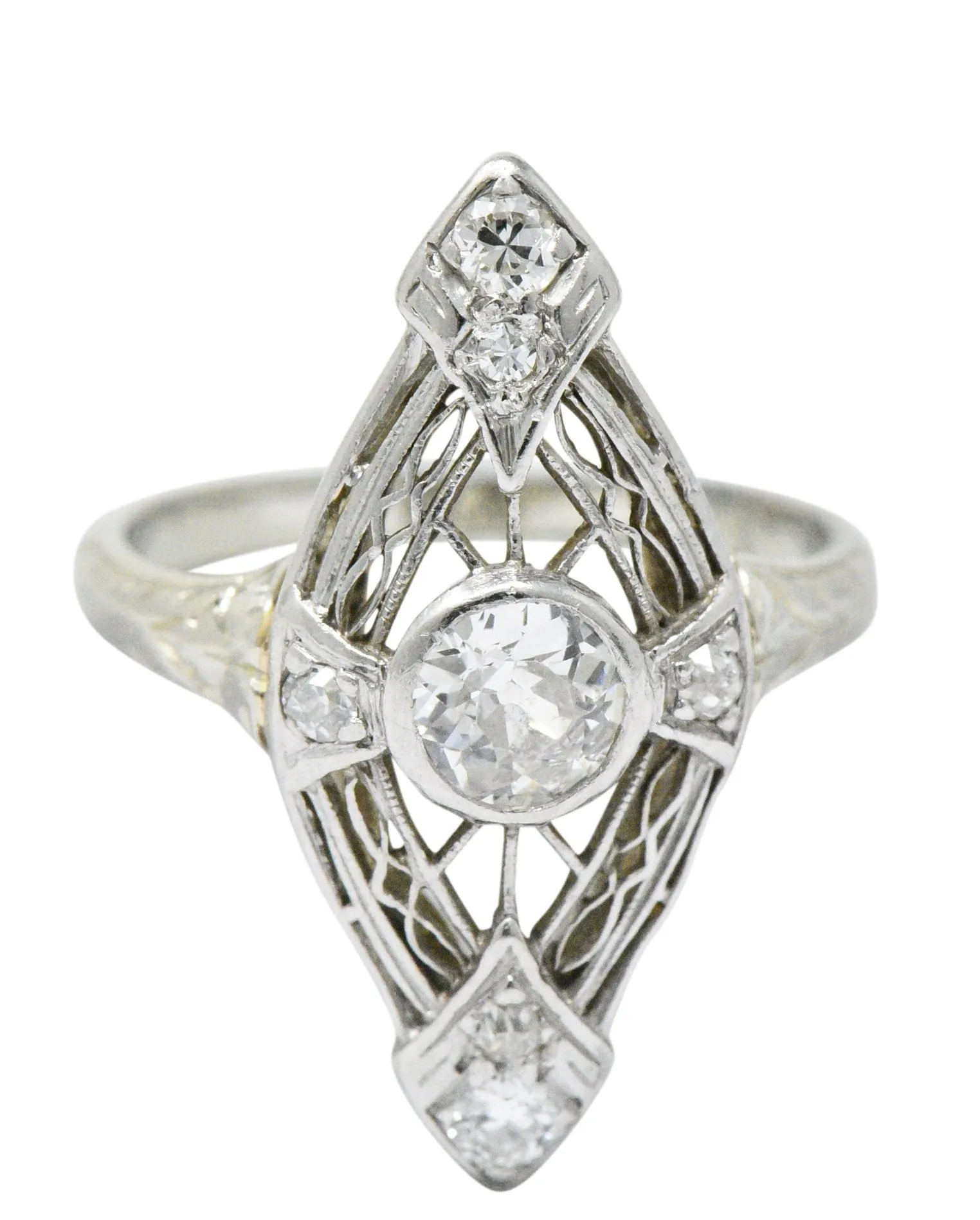 1920's Edwardian 0.57 CTW Diamond Platinum-Topped White Gold Dinner Ring