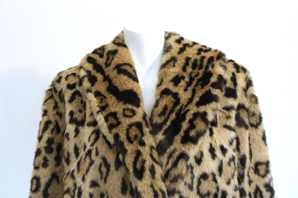 1990s Neiman Marcus Leopard Print Faux Fur Coat