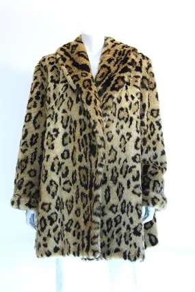 1990s Neiman Marcus Leopard Print Faux Fur Coat