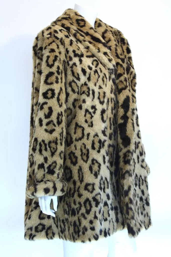 1990s Neiman Marcus Leopard Print Faux Fur Coat