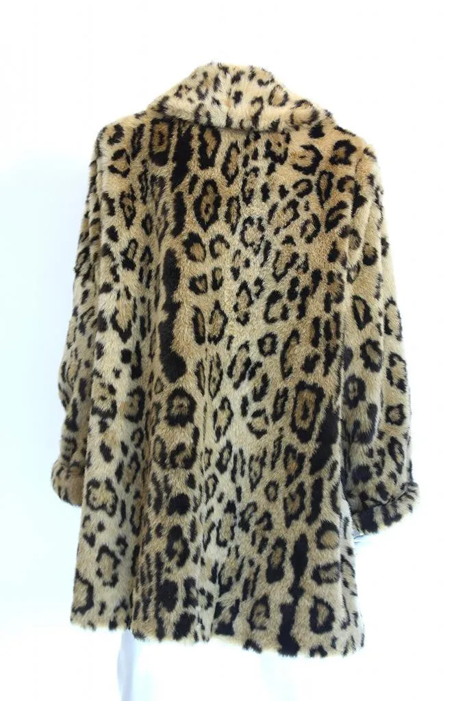 1990s Neiman Marcus Leopard Print Faux Fur Coat