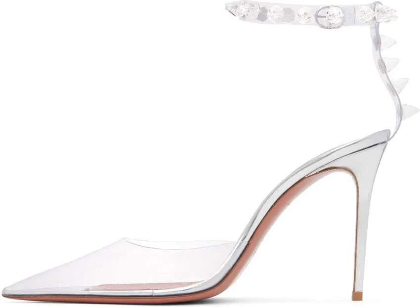 Amina Muaddi Transparent Julia Glass Heeled Sandals