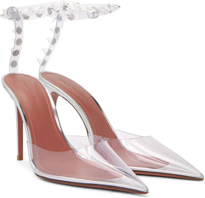 Amina Muaddi Transparent Julia Glass Heeled Sandals