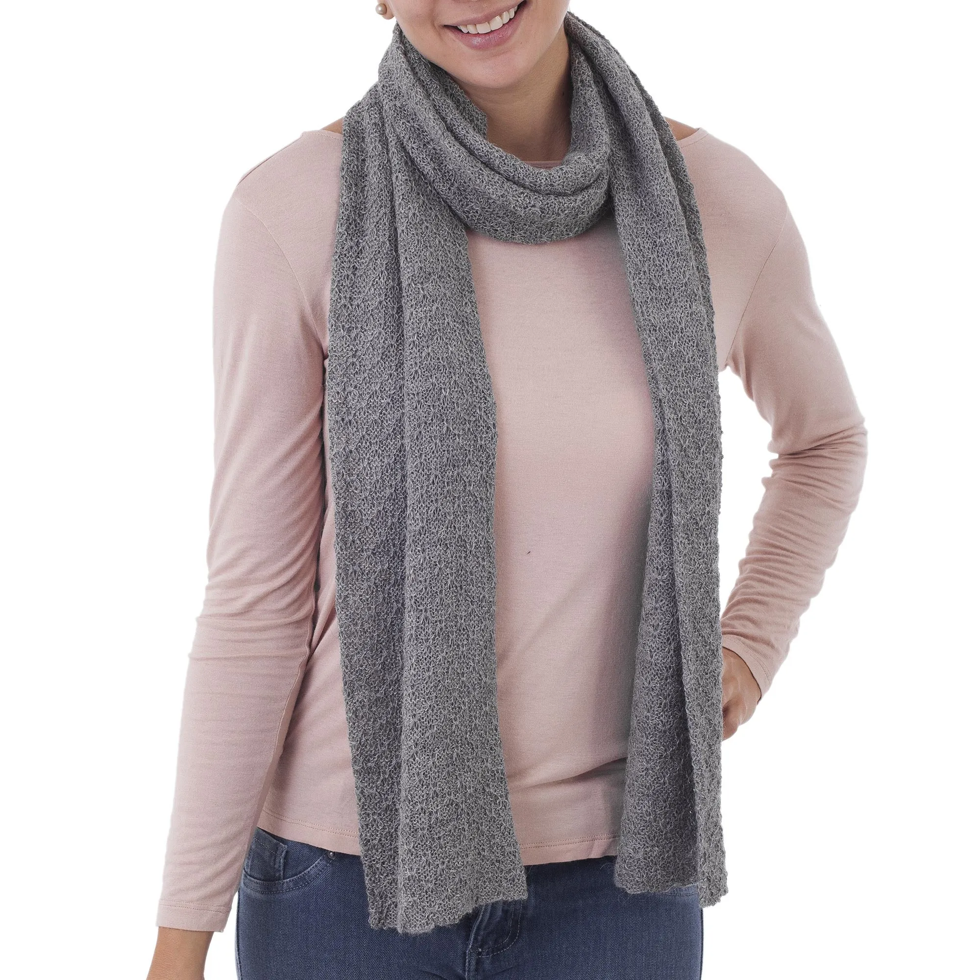 Baby Alpaca Wrap Scarf - Solid Smoke Grey from Peru