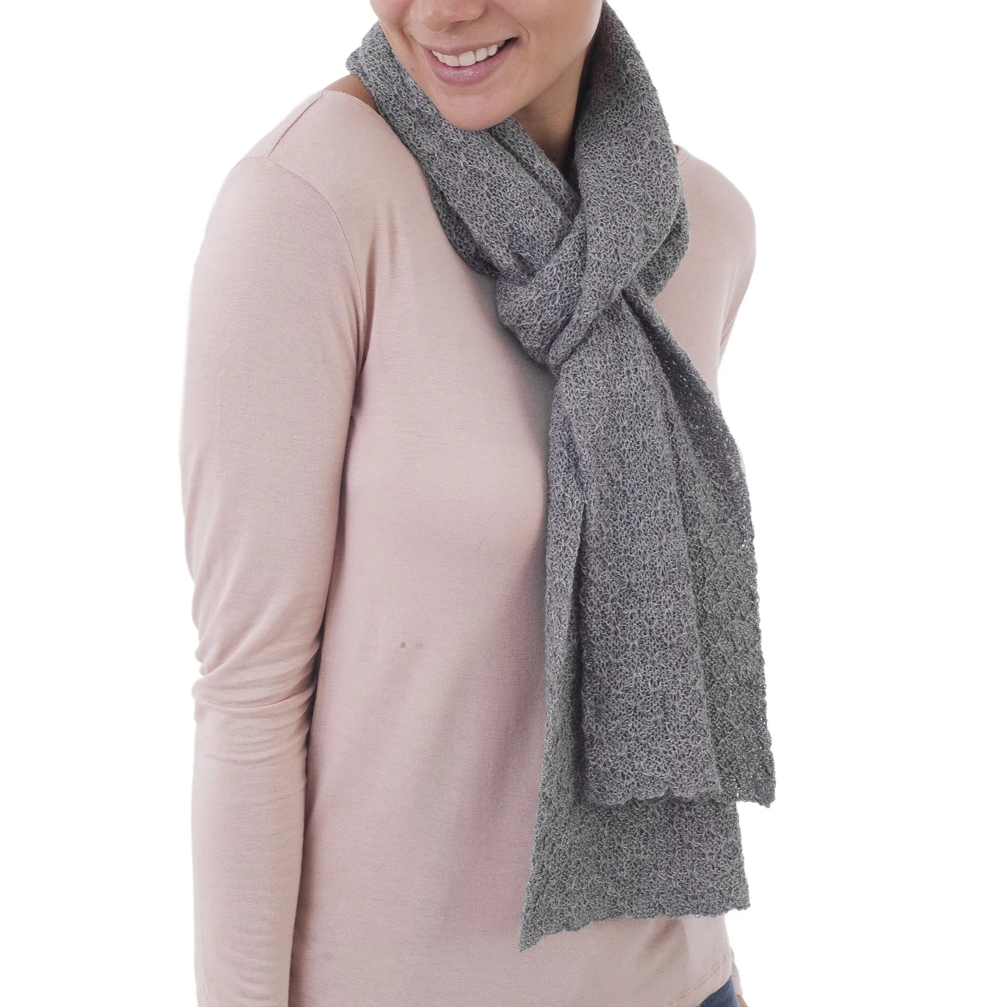 Baby Alpaca Wrap Scarf - Solid Smoke Grey from Peru