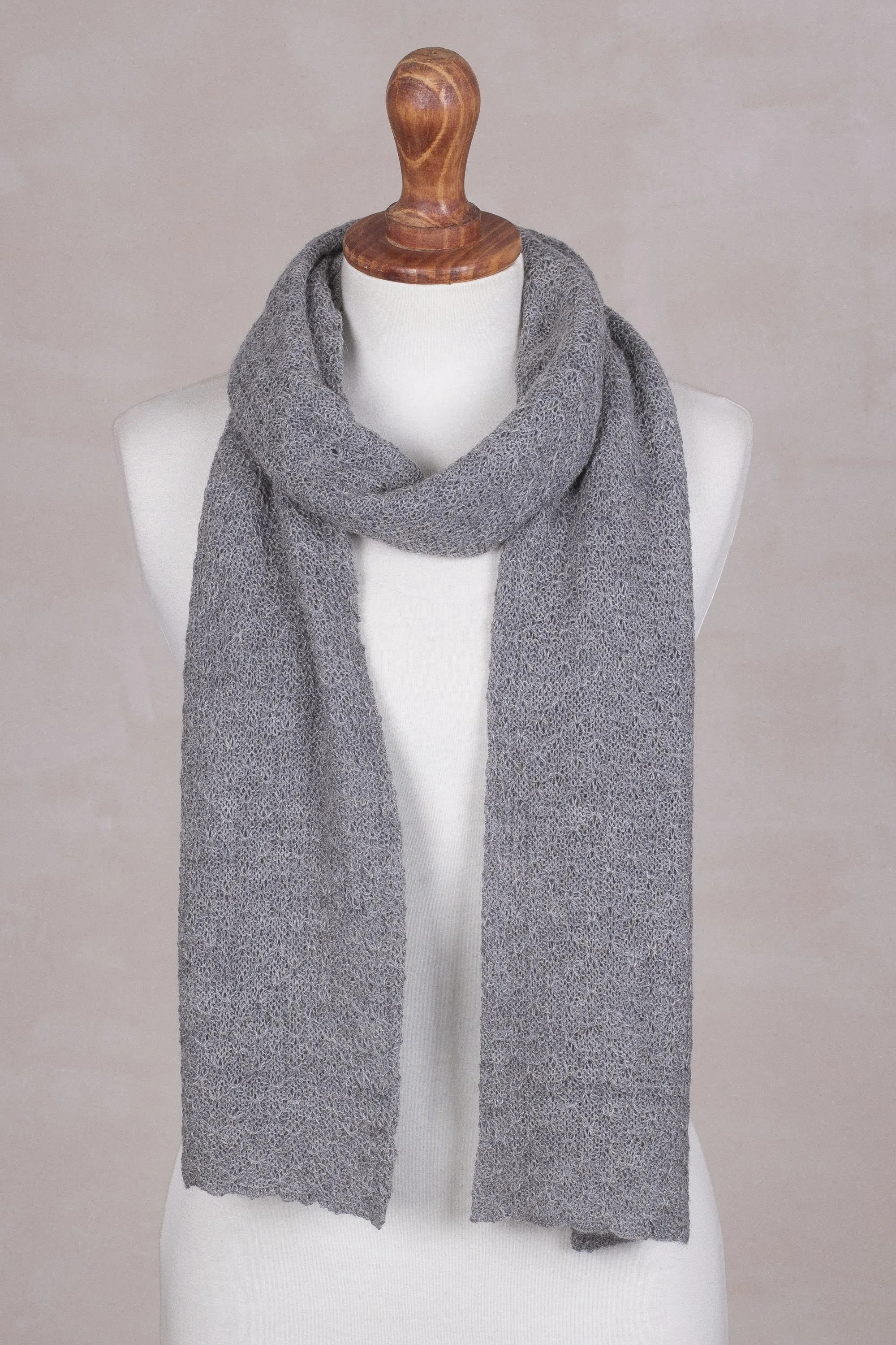 Baby Alpaca Wrap Scarf - Solid Smoke Grey from Peru