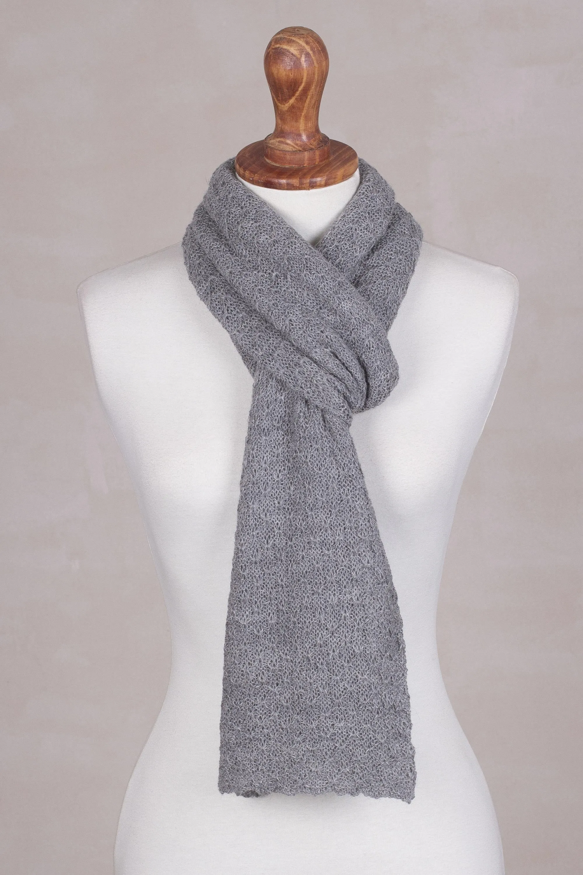 Baby Alpaca Wrap Scarf - Solid Smoke Grey from Peru