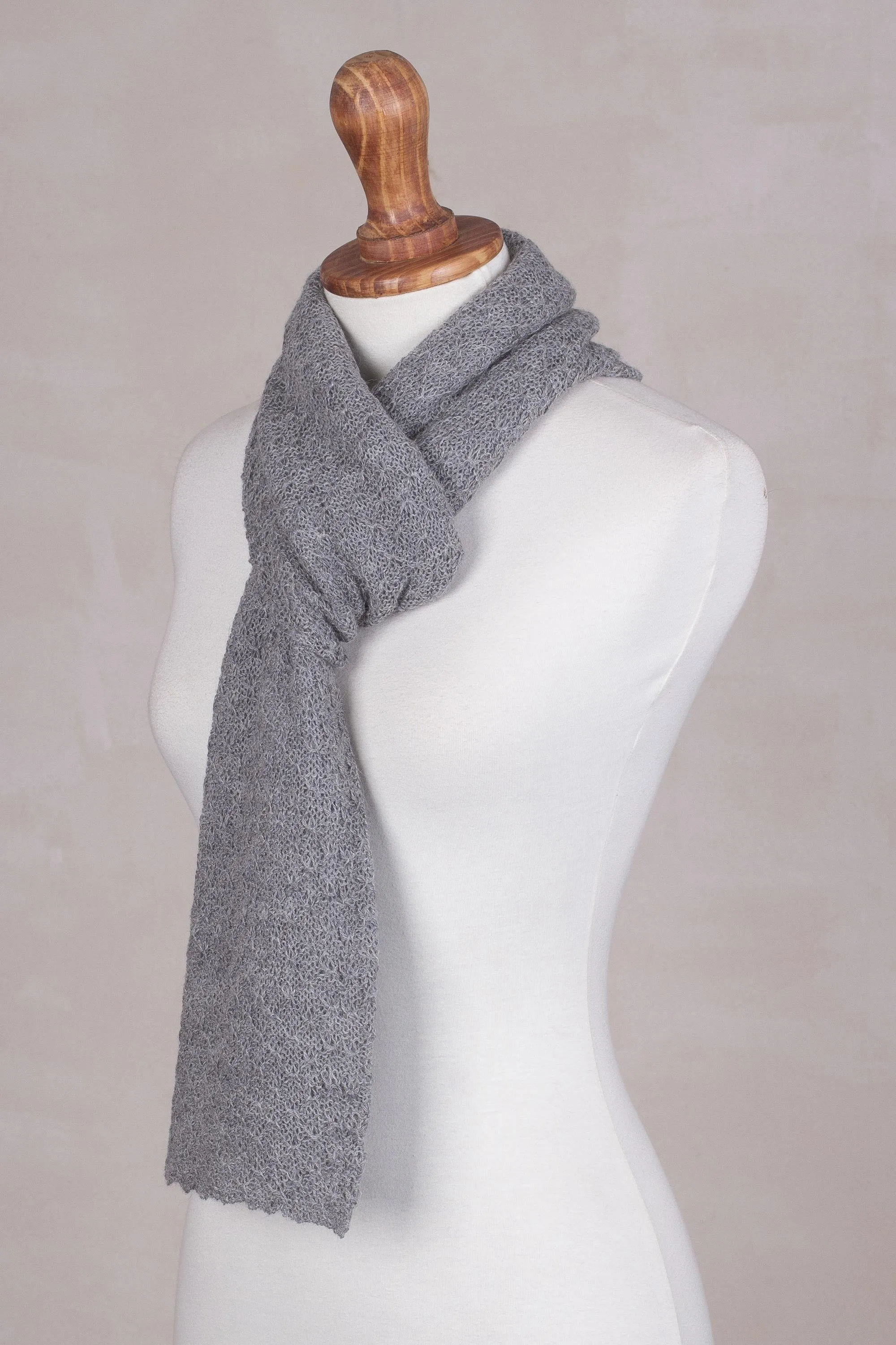 Baby Alpaca Wrap Scarf - Solid Smoke Grey from Peru