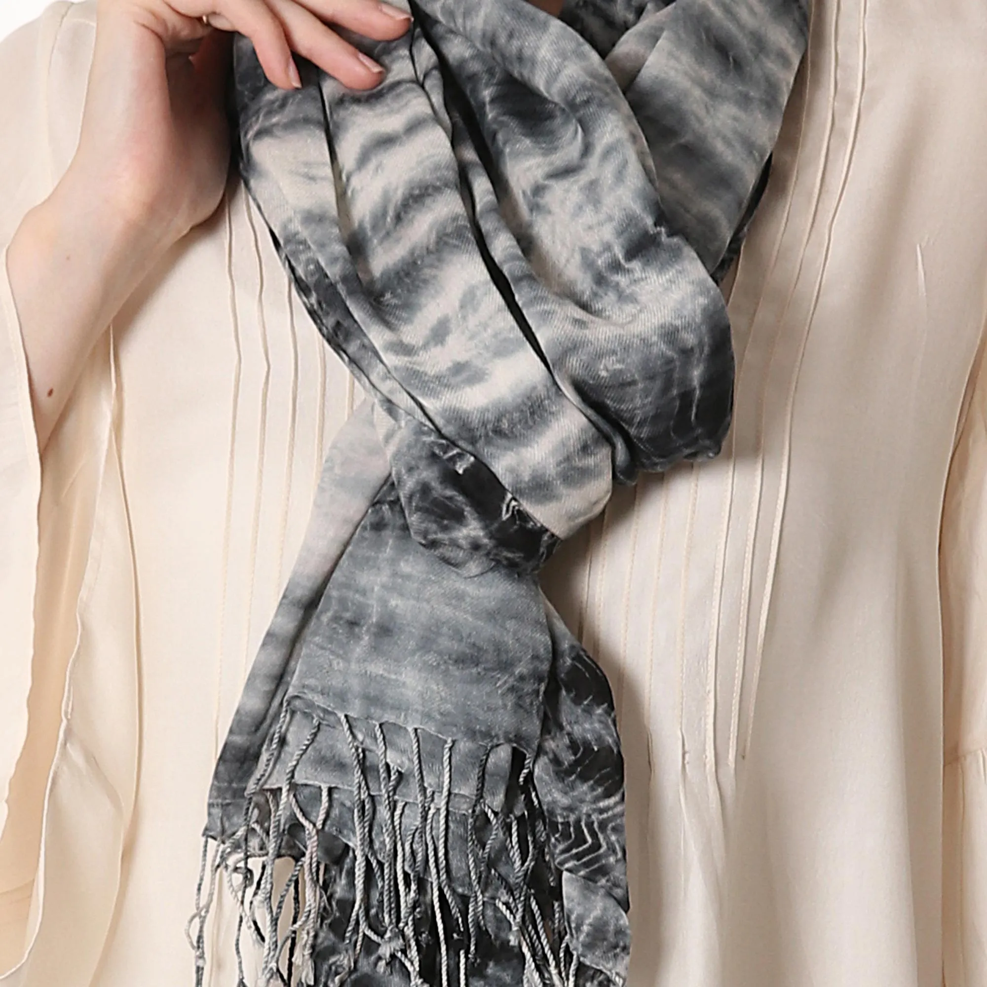 Black and Ivory Shibori Cotton Shawl from India - Elegant 100% Cotton