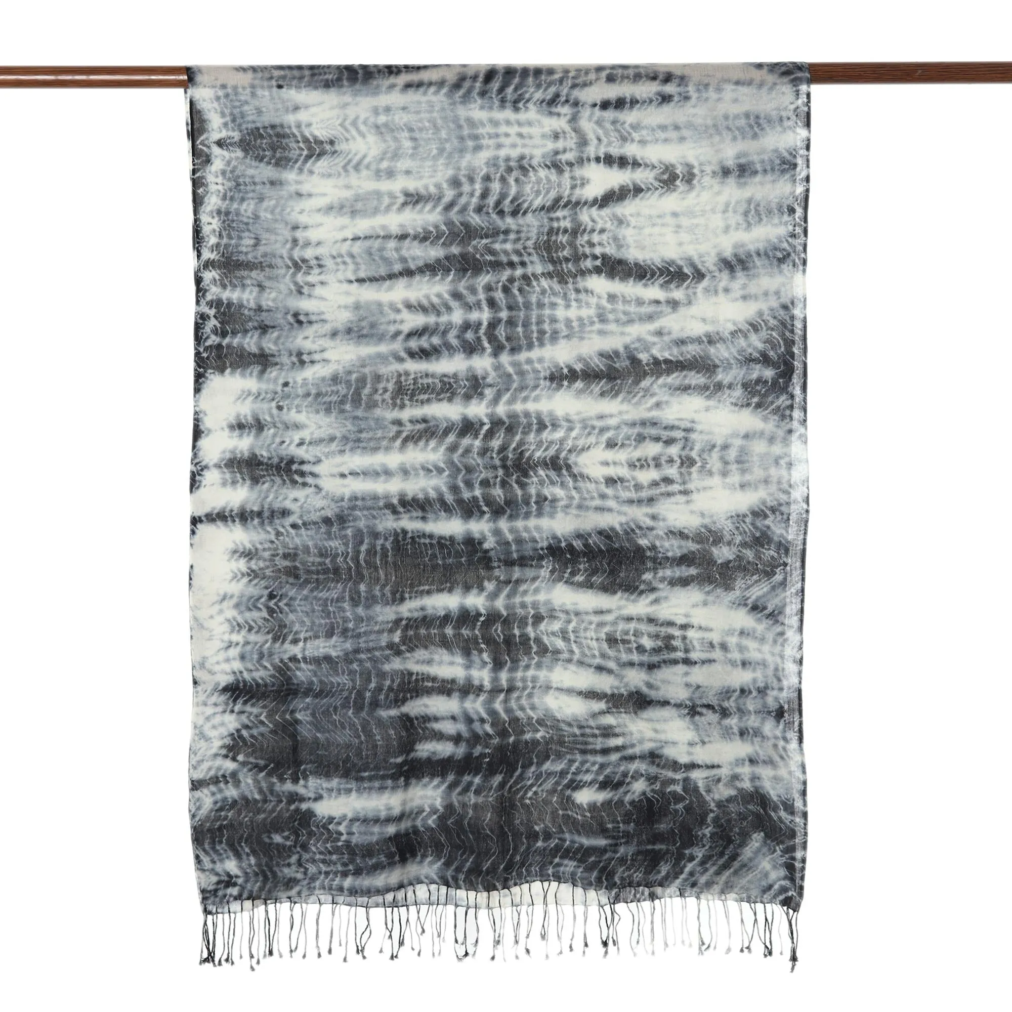 Black and Ivory Shibori Cotton Shawl from India - Elegant 100% Cotton