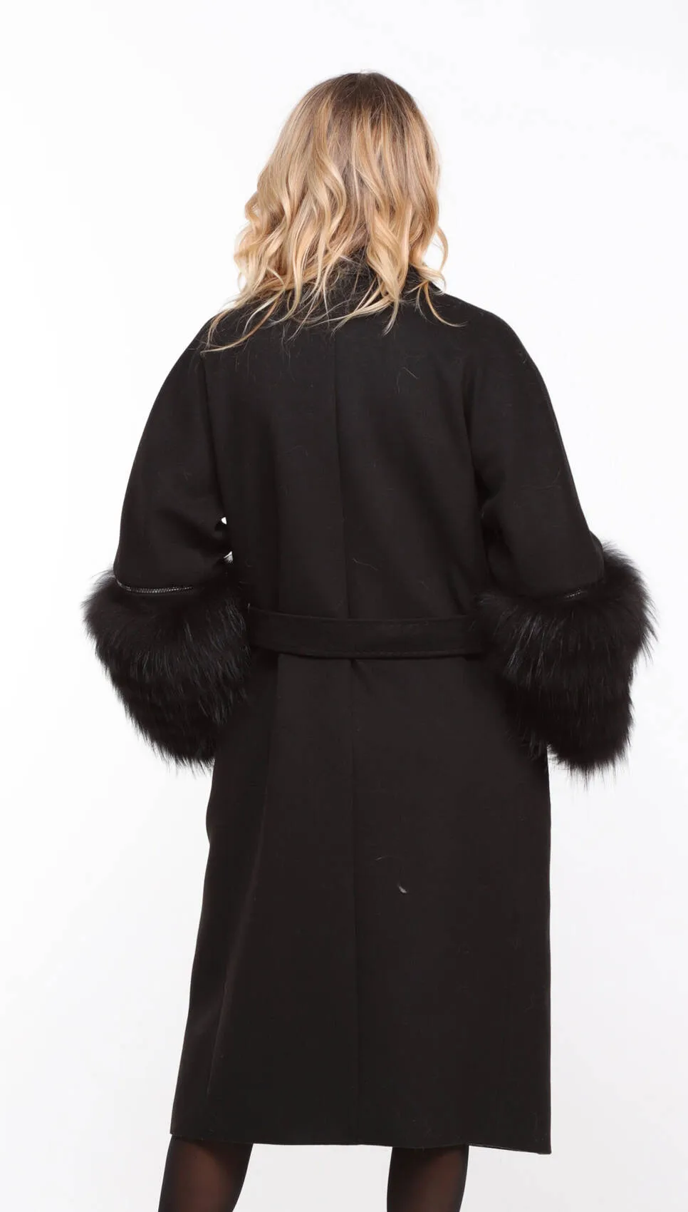 Black fabric fox coat for women named Jana.