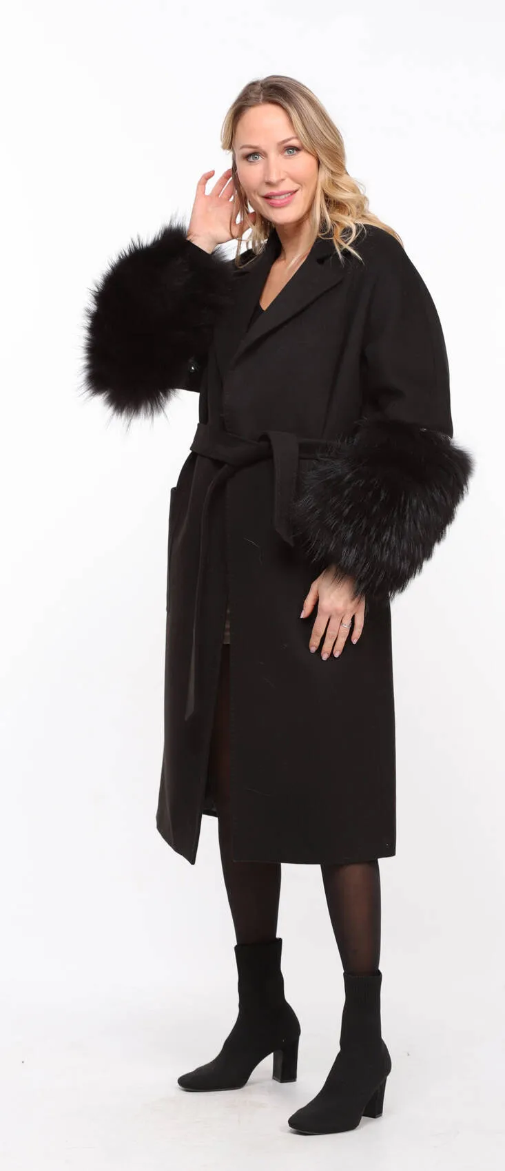 Black fabric fox coat for women named Jana.