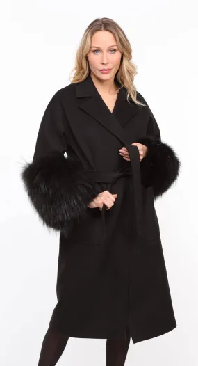 Black fabric fox coat for women named Jana.