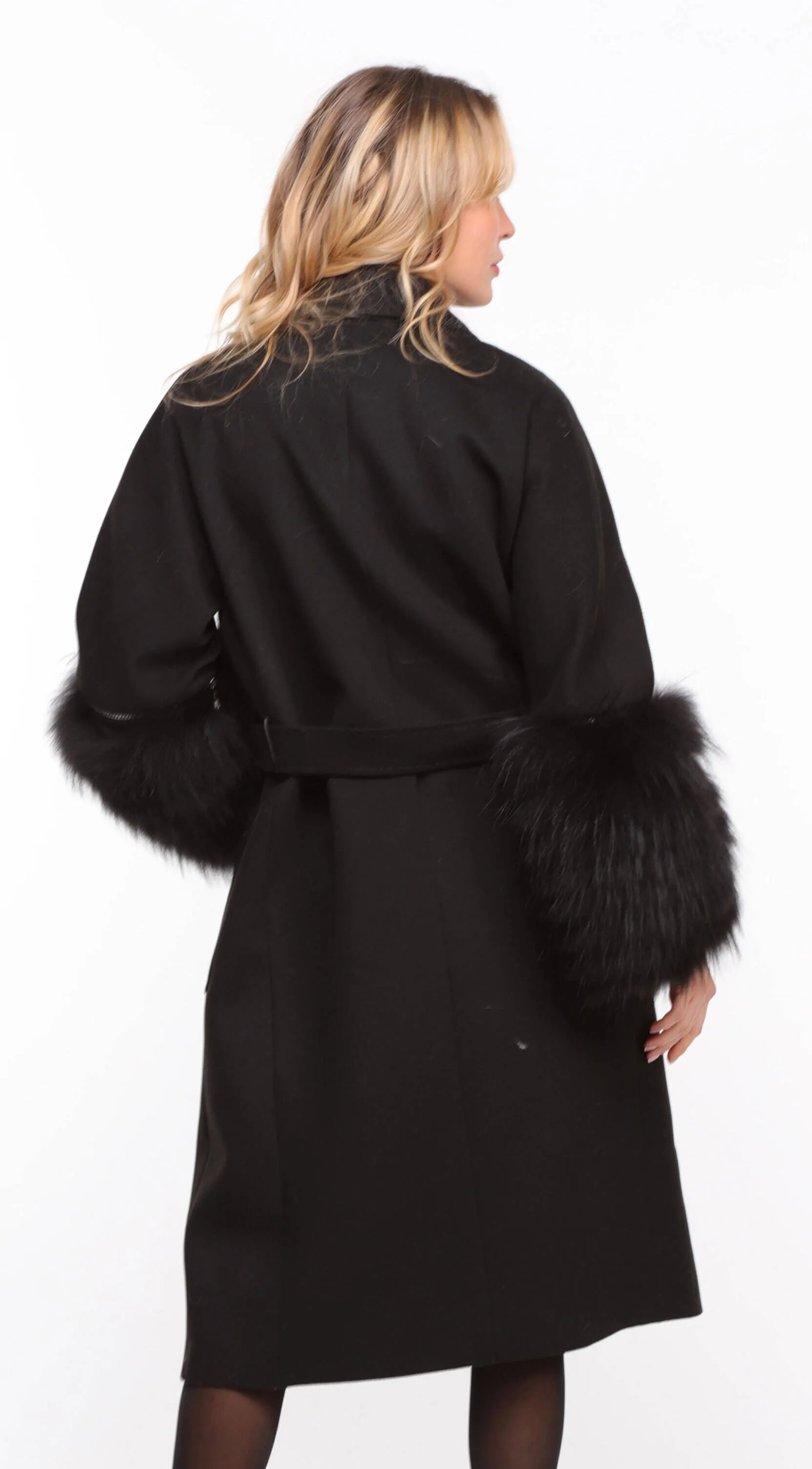 Black fabric fox coat for women named Jana.