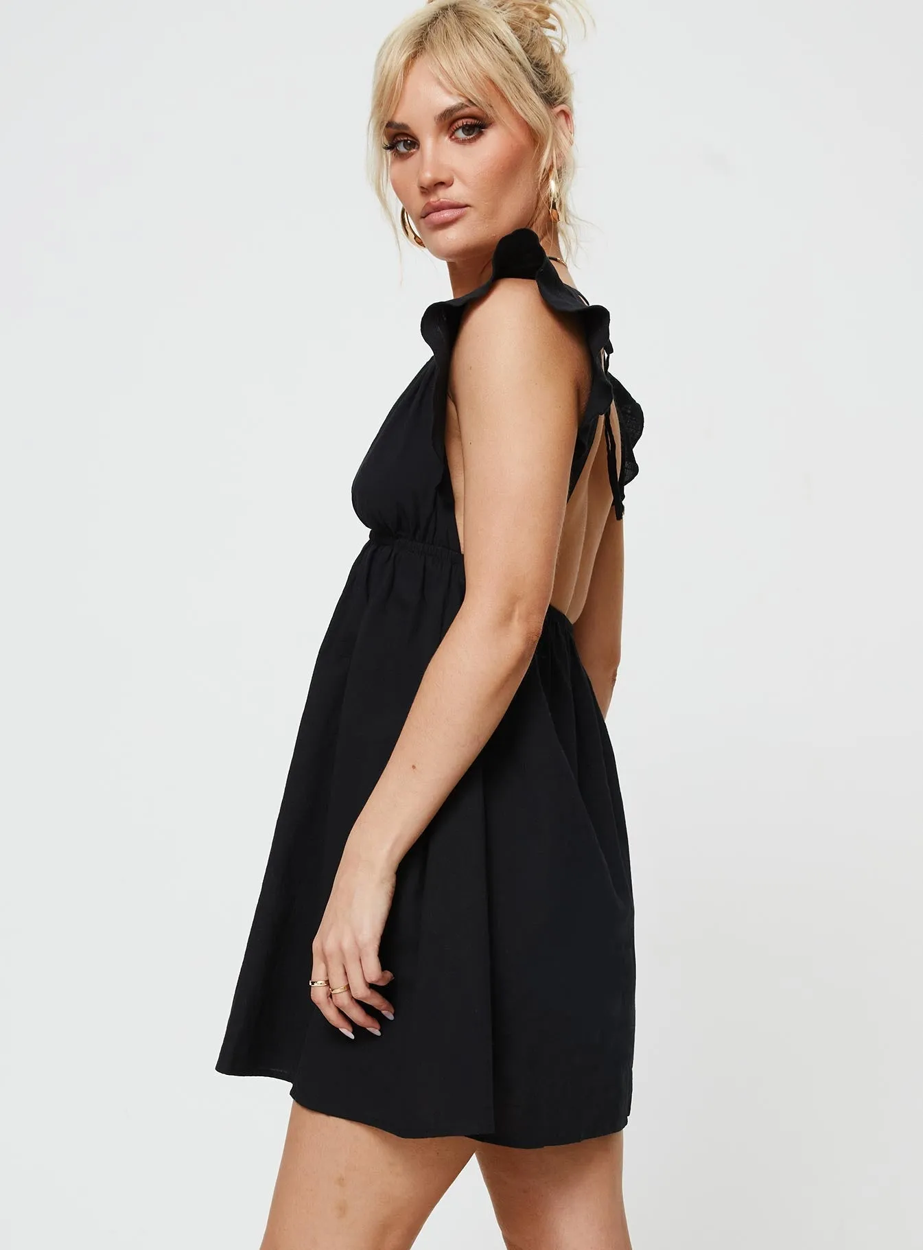 Black Mini Dress with Flutter Sleeves by Koen