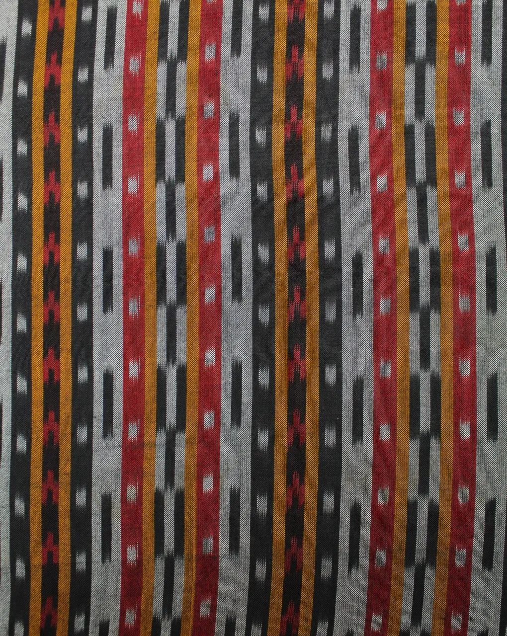 Black Multicolor Stripe Ikat Cotton Fabric