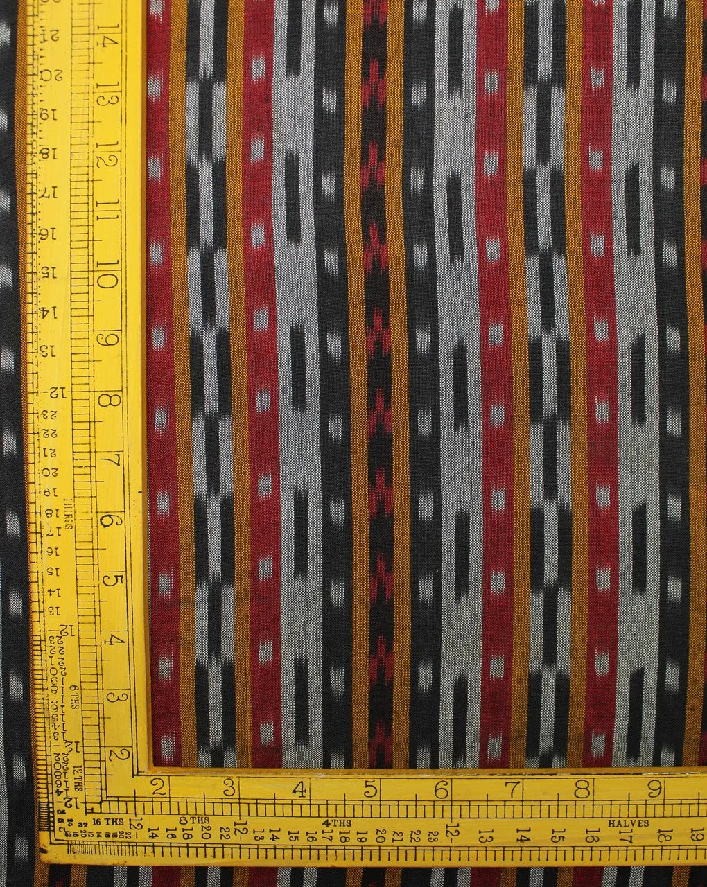 Black Multicolor Stripe Ikat Cotton Fabric