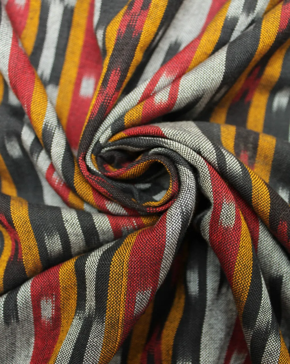 Black Multicolor Stripe Ikat Cotton Fabric