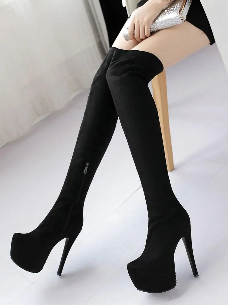 Black Stiletto Platform Over Knee Boots