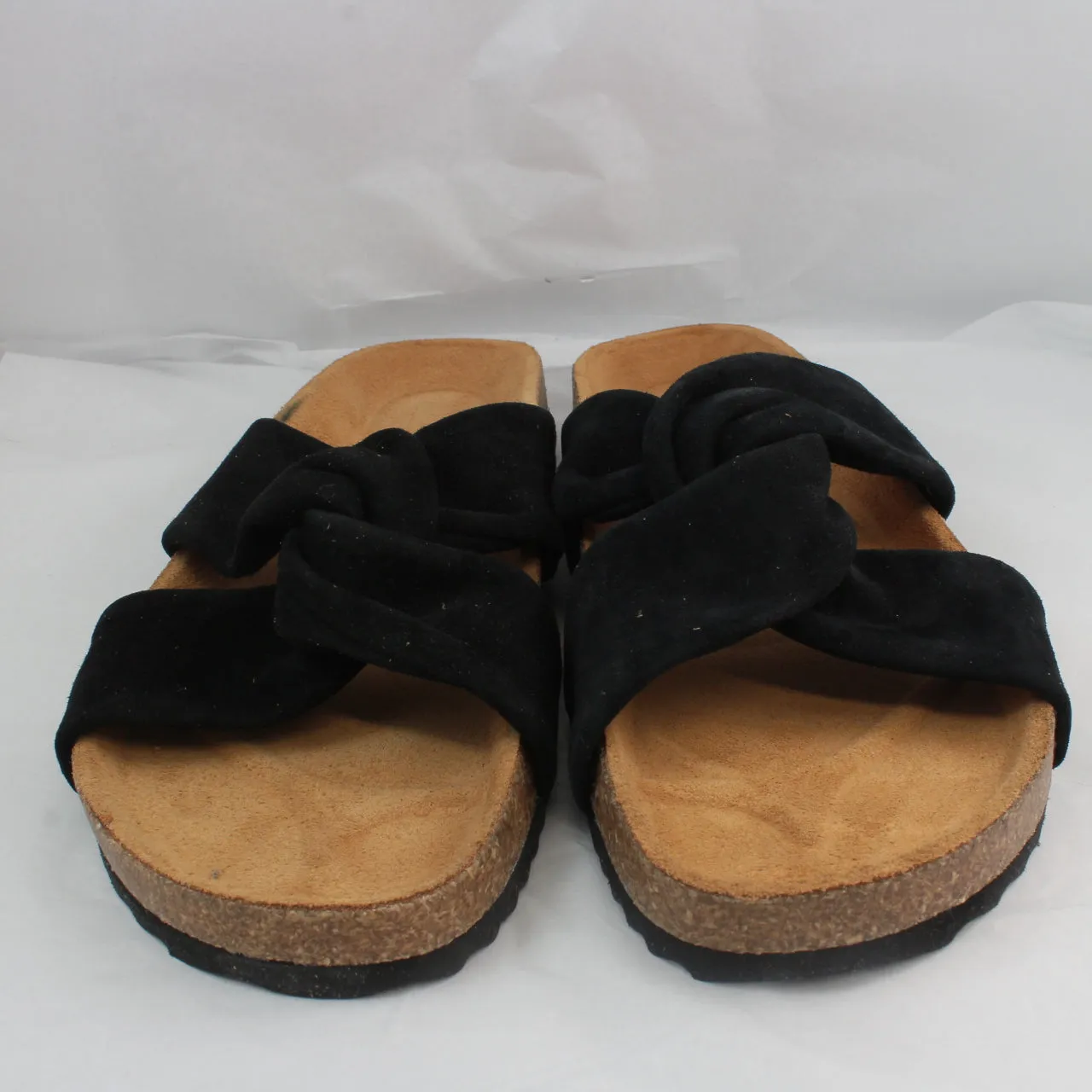 Black Suede Twist Footbed Sandals for Women in the Office - Sustainable