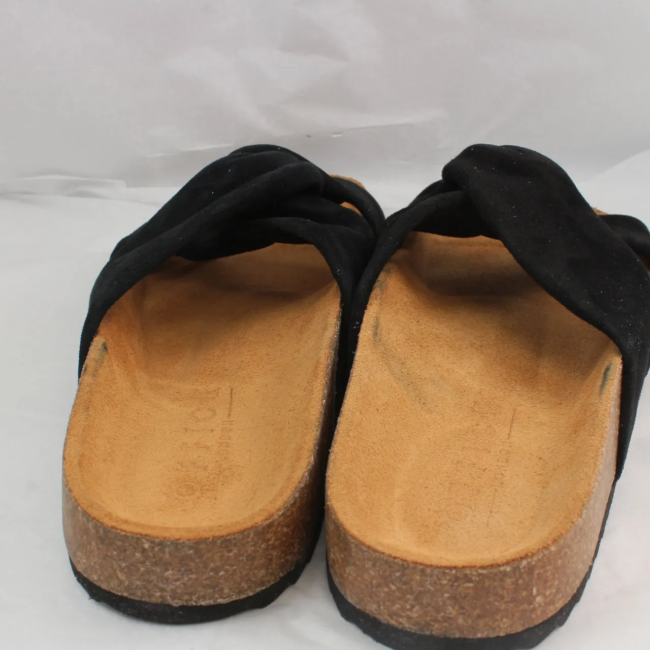 Black Suede Twist Footbed Sandals for Women in the Office - Sustainable