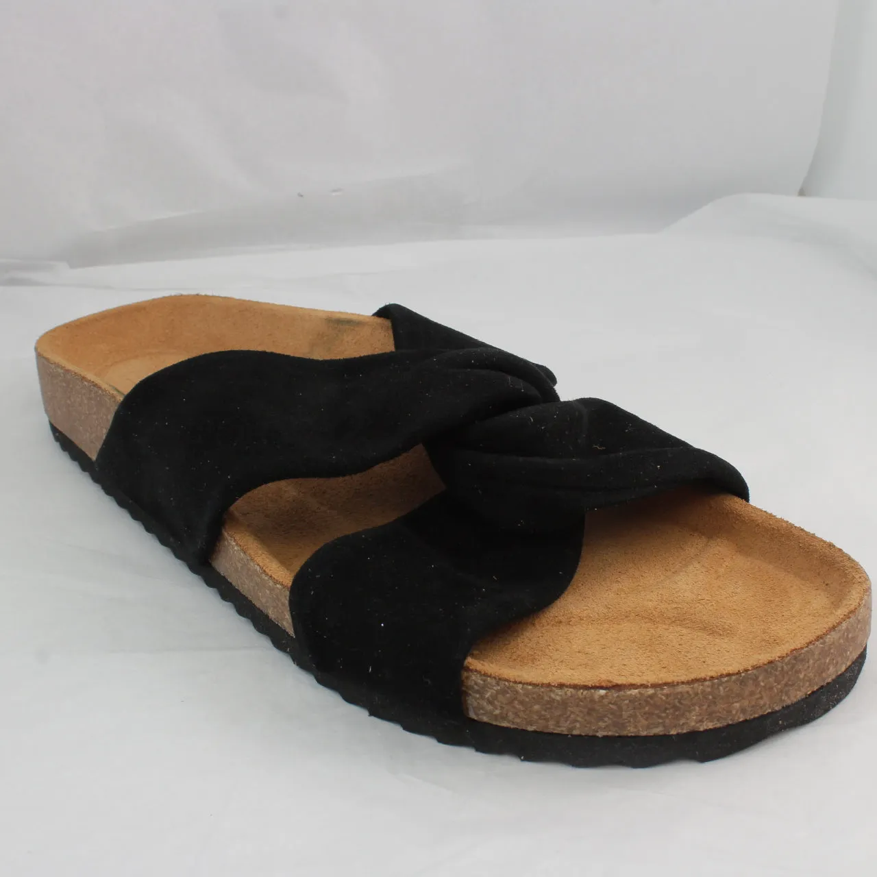 Black Suede Twist Footbed Sandals for Women in the Office - Sustainable