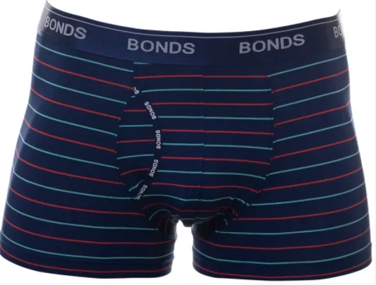 Bonds Microfibre Guyfront Trunk Men's Underwear Trunks - Navy/Red/Aqua Stripes - Pack of 5