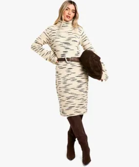 boohoo Premium Marl Knit Roll Neck Midi Dress for Women