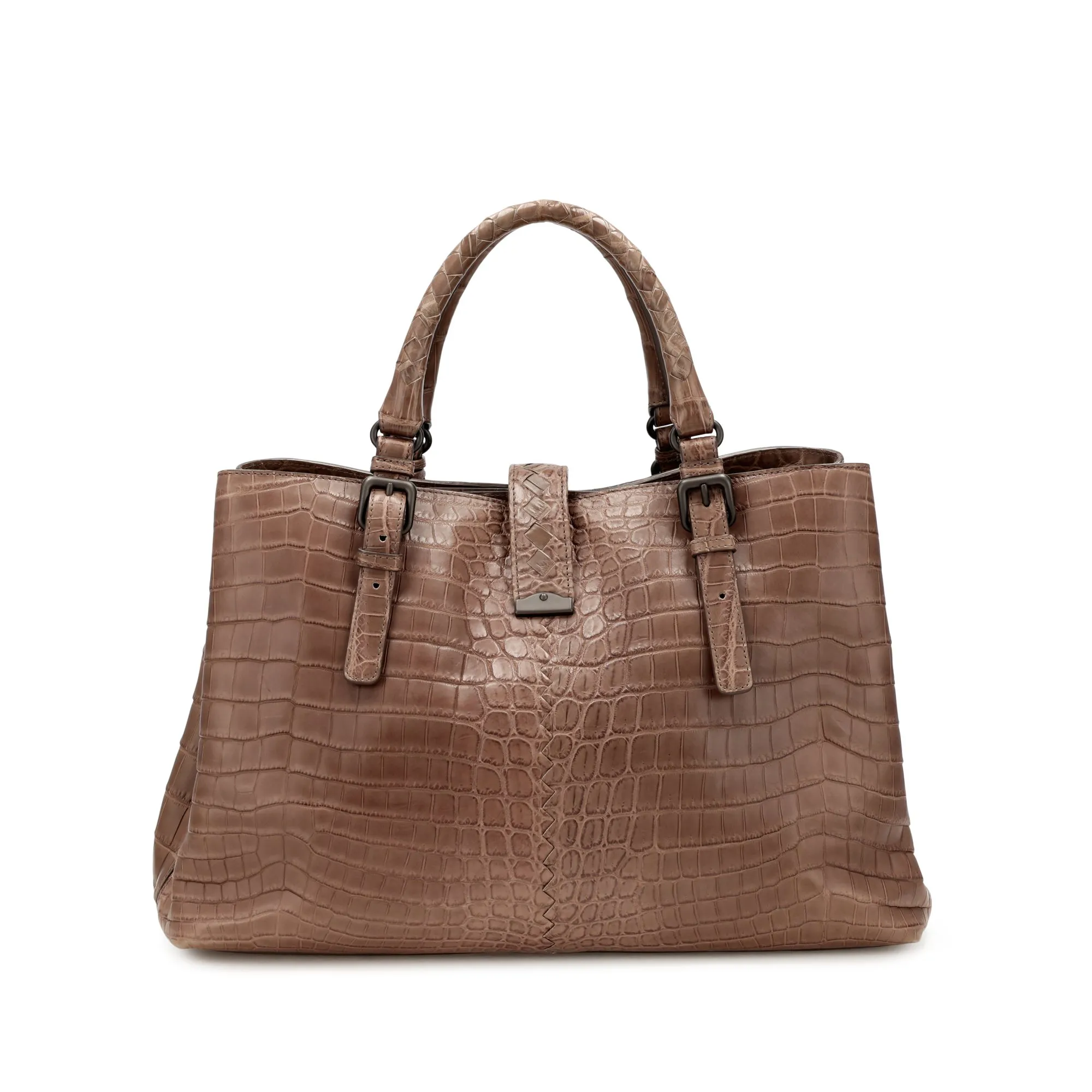 Bottega Veneta Brown Matte Crocodile Medium Roma Bag Ruthenium Hardware