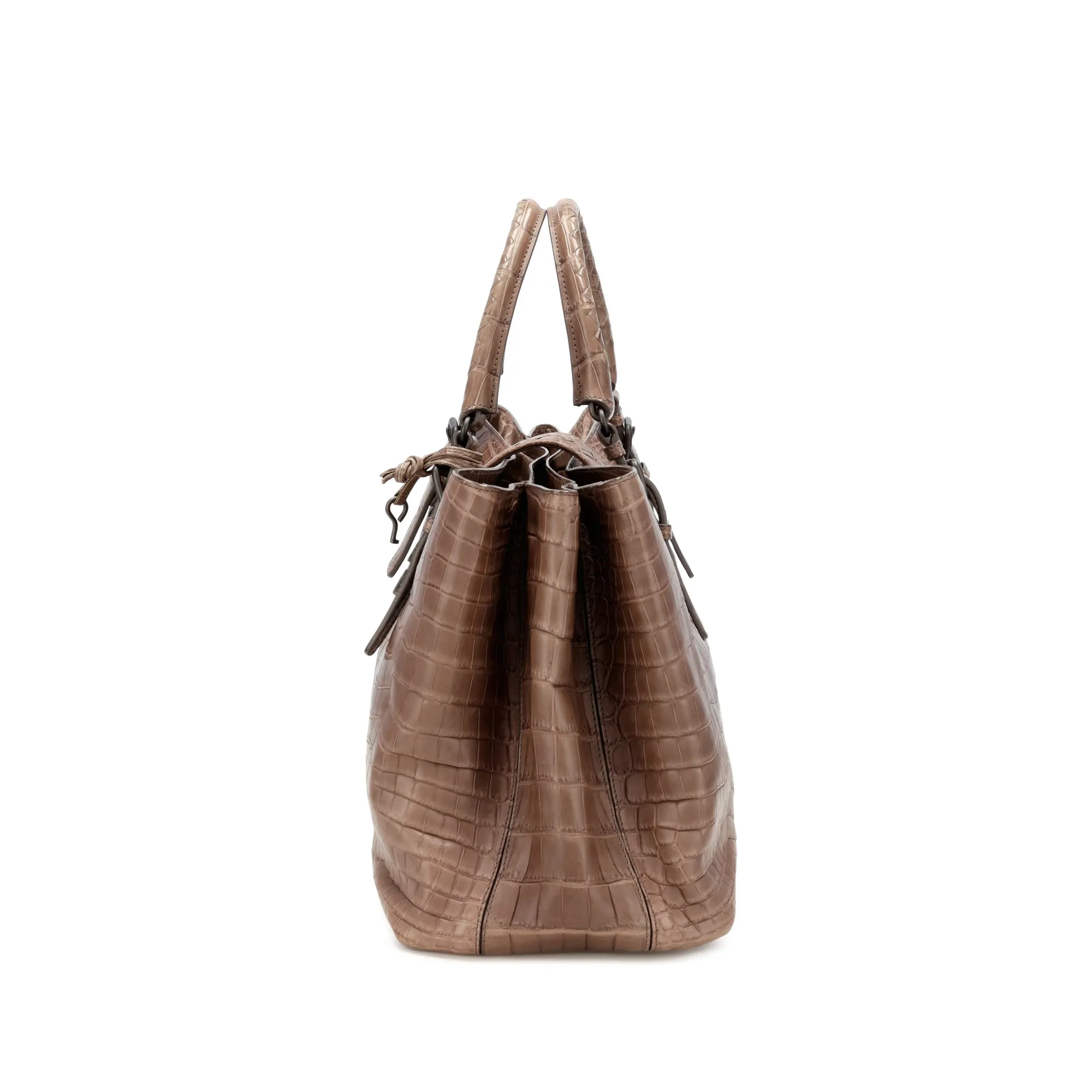 Bottega Veneta Brown Matte Crocodile Medium Roma Bag Ruthenium Hardware