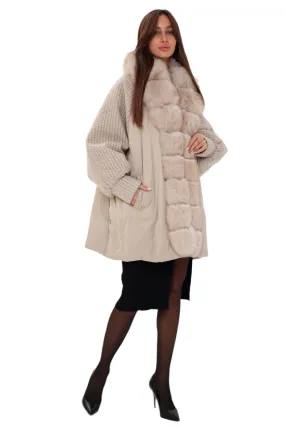 Boucle Down Coat with Genuine Polar Fox