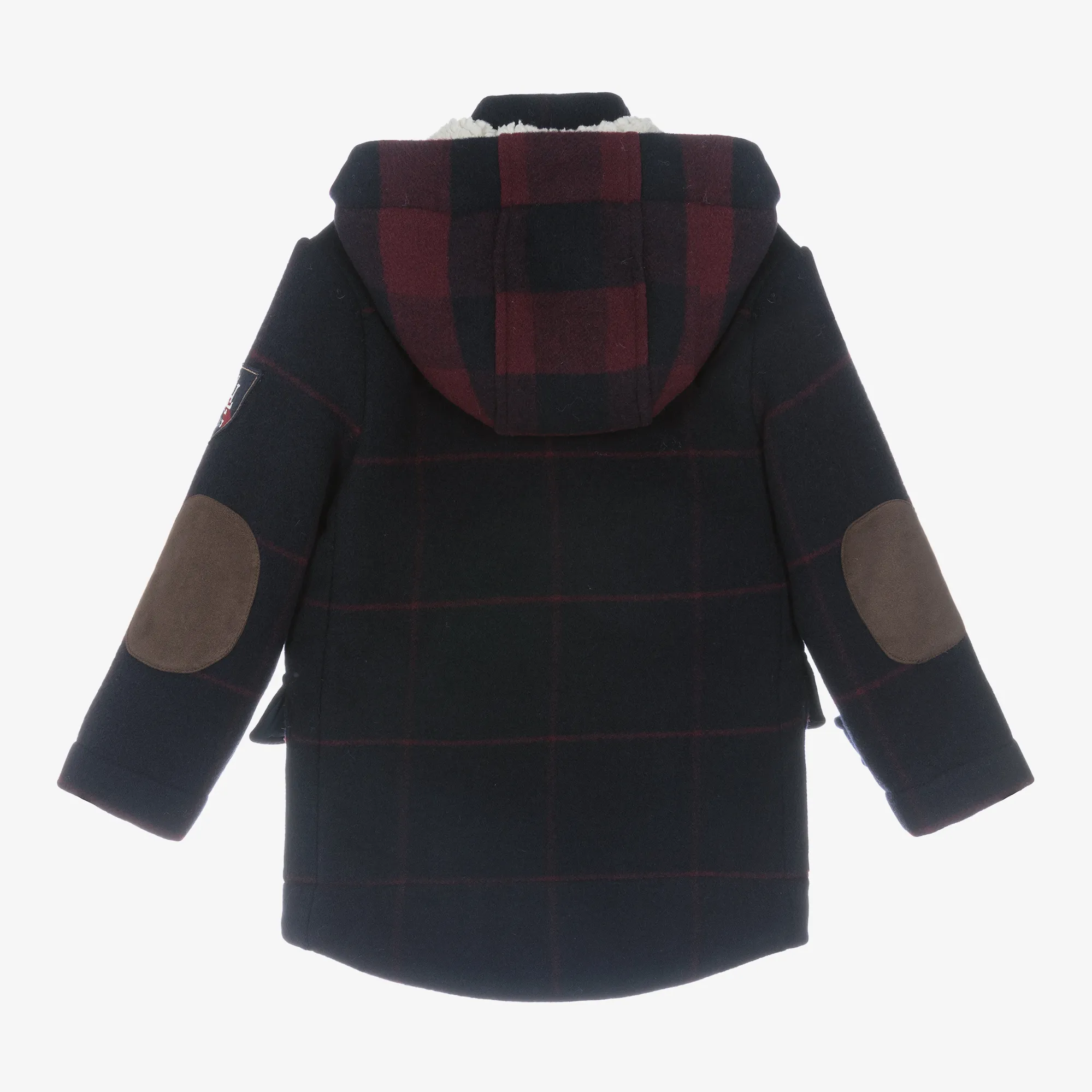 Boys Navy Blue Check Wool Duffle Coat