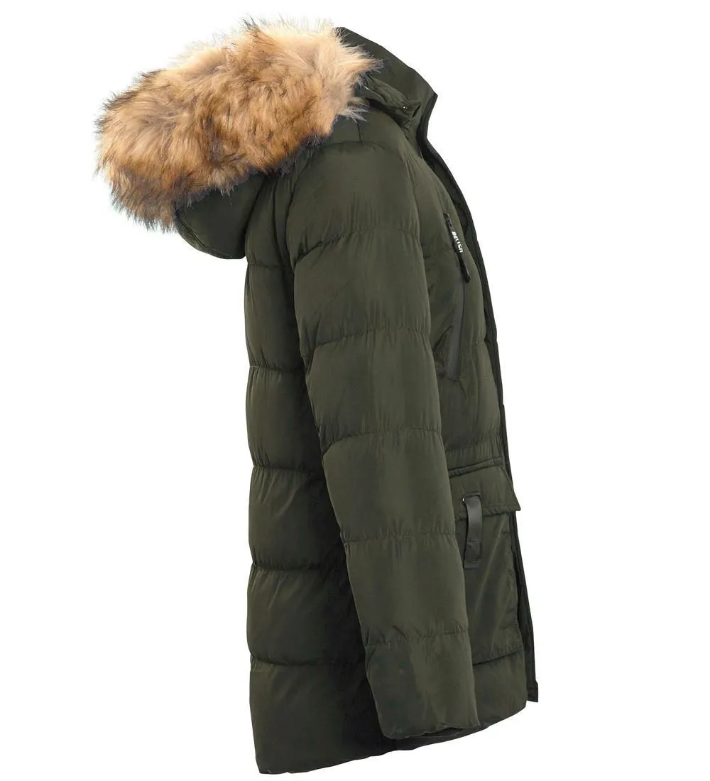 Boys Black Faux Fur Jacket Padded Parka Coat, Ages 5-16