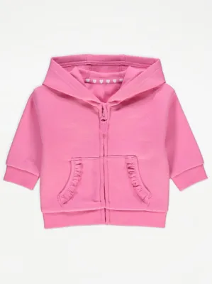 Bright Pink Frill Pocket Zip Up Hoodie | Baby | George at ASDA