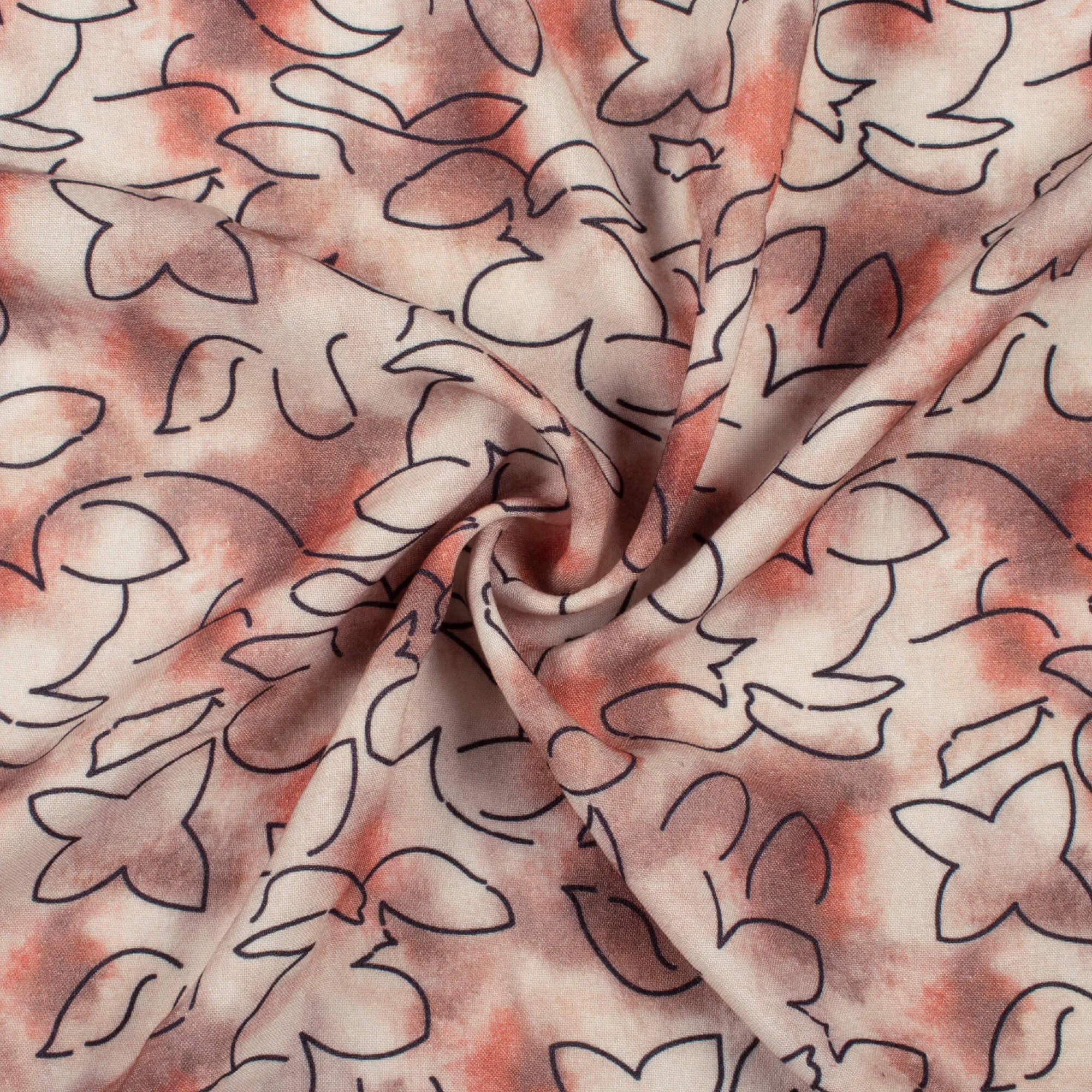 Brown and White Abstract Pattern Viscose Rayon Fabric Digital Print - 58 Inches Width