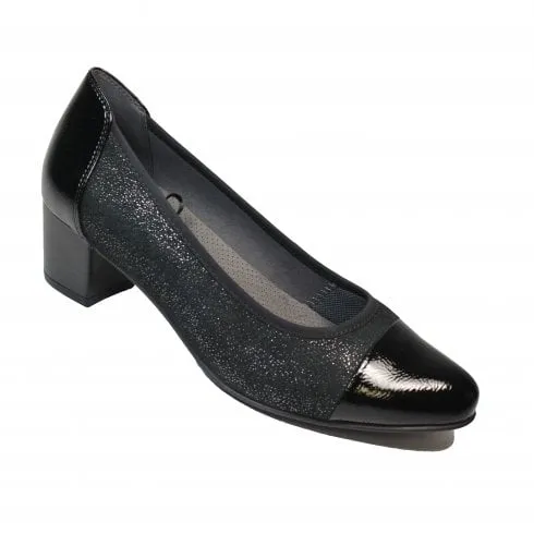 Black Sparkle Leather Women's Slip On Court Shoes Caprice 22307 006