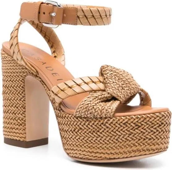 Casadei Isa Formentera 120mm Interwoven Sandals Brown