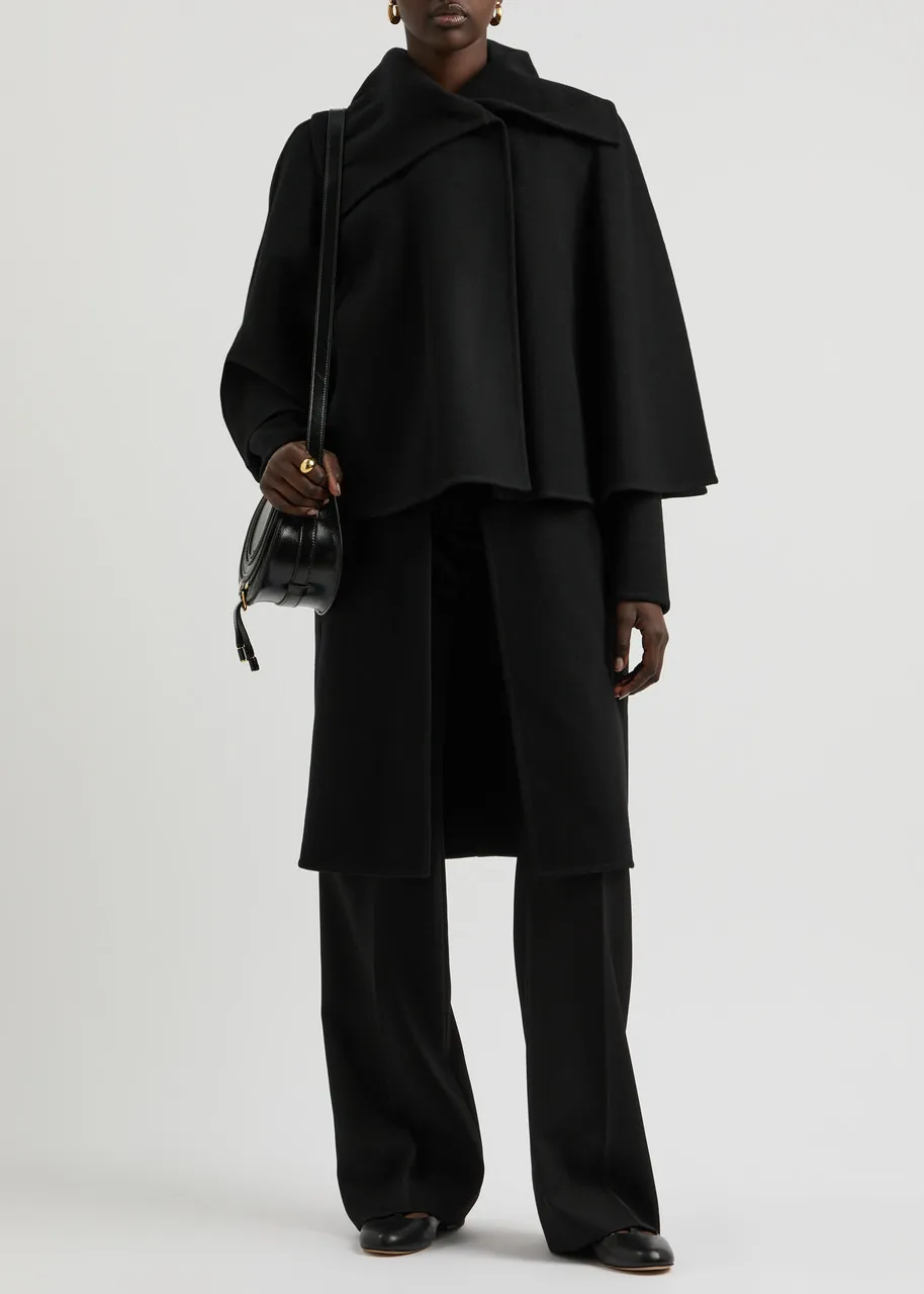 CHLOE Wool-Blend Coat with Cape Layer