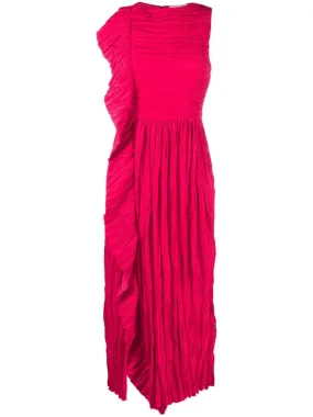 Circe plisse satin dress, magenta