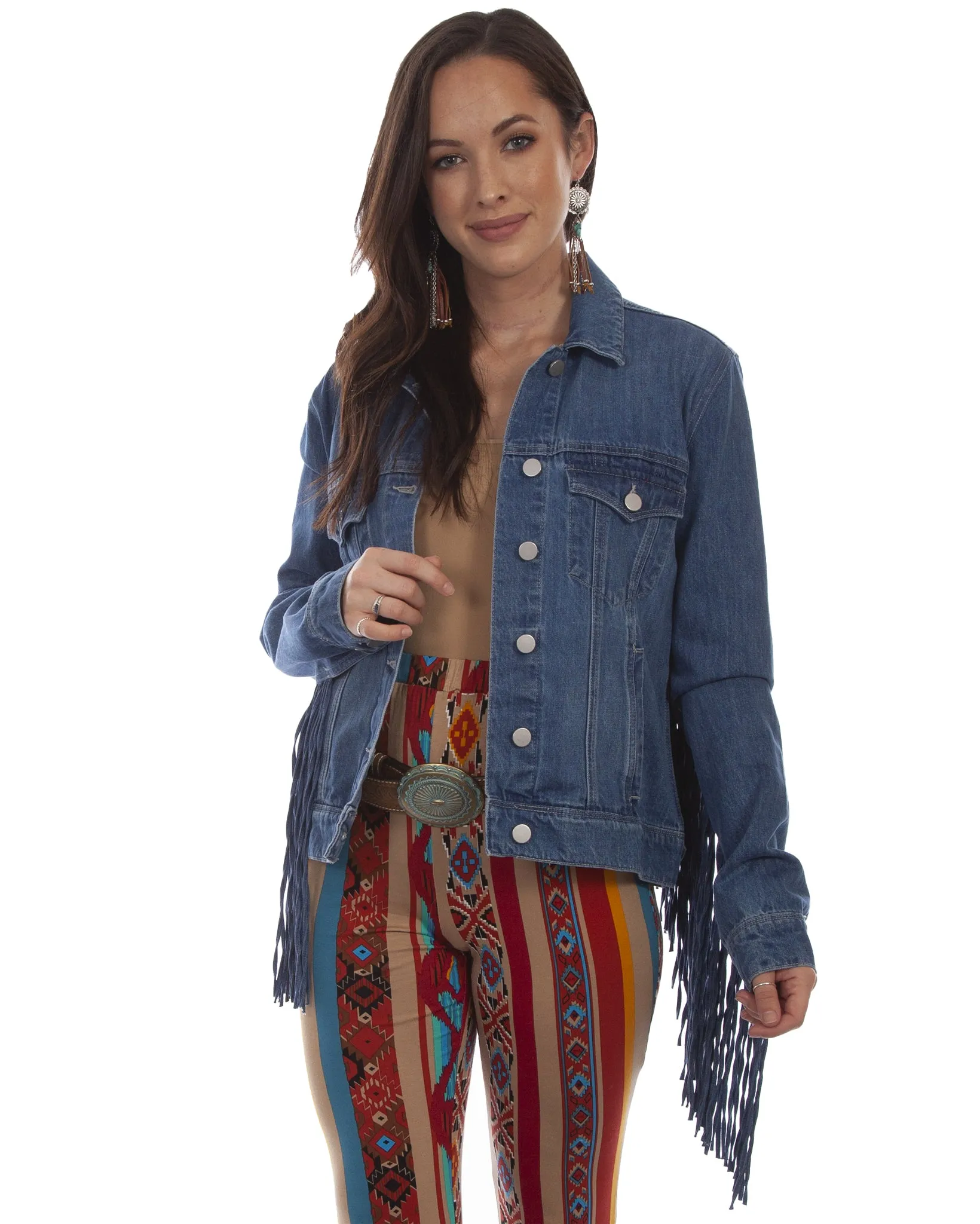 Classic Denim Jacket with Fringe for Women