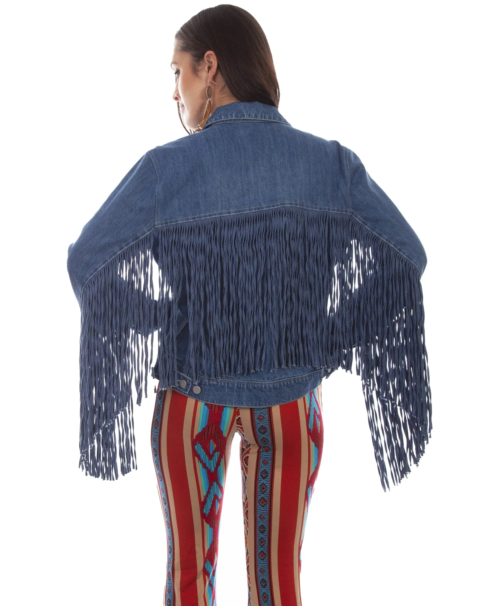 Classic Denim Jacket with Fringe for Women