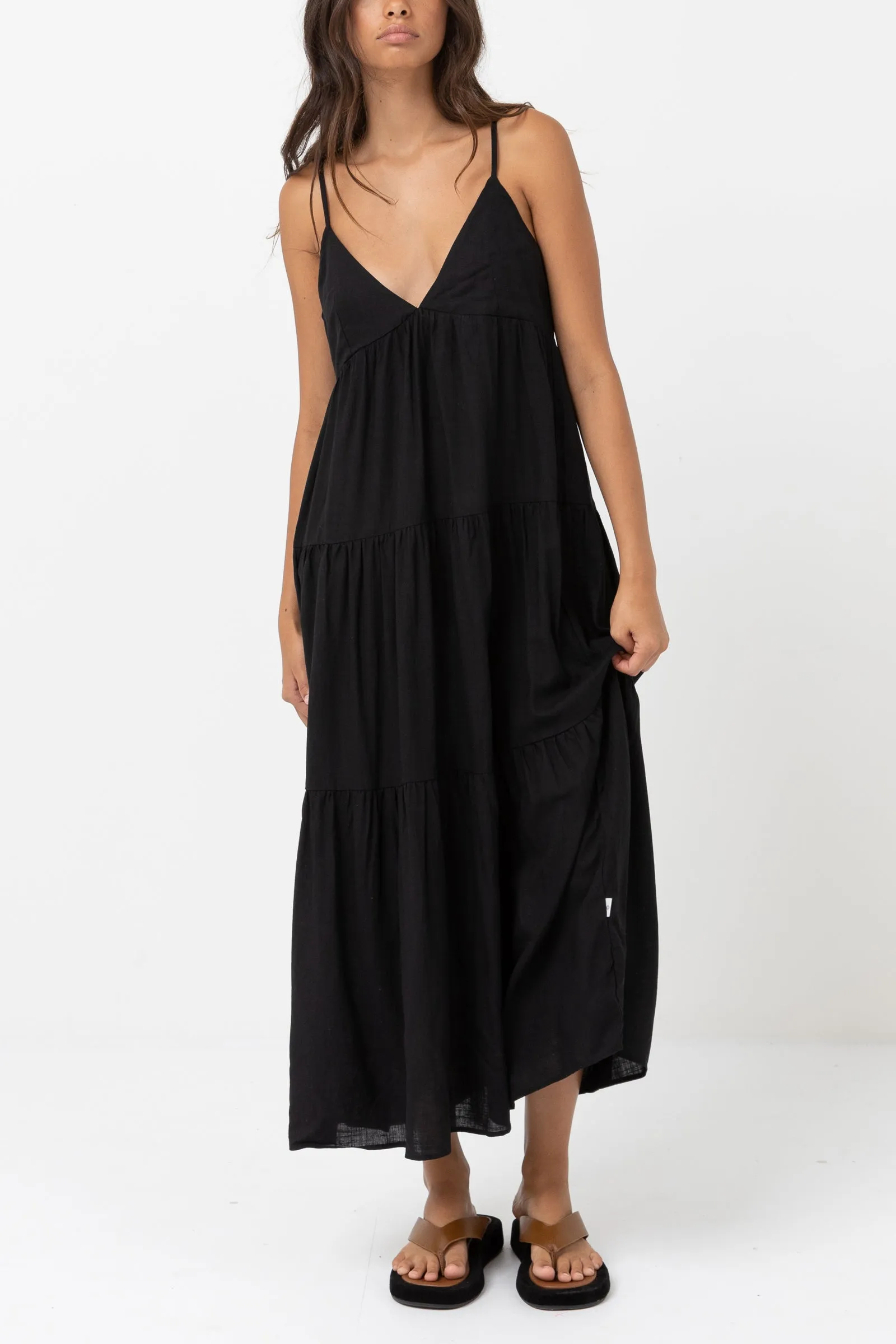 Black Classic Tiered Midi Dress