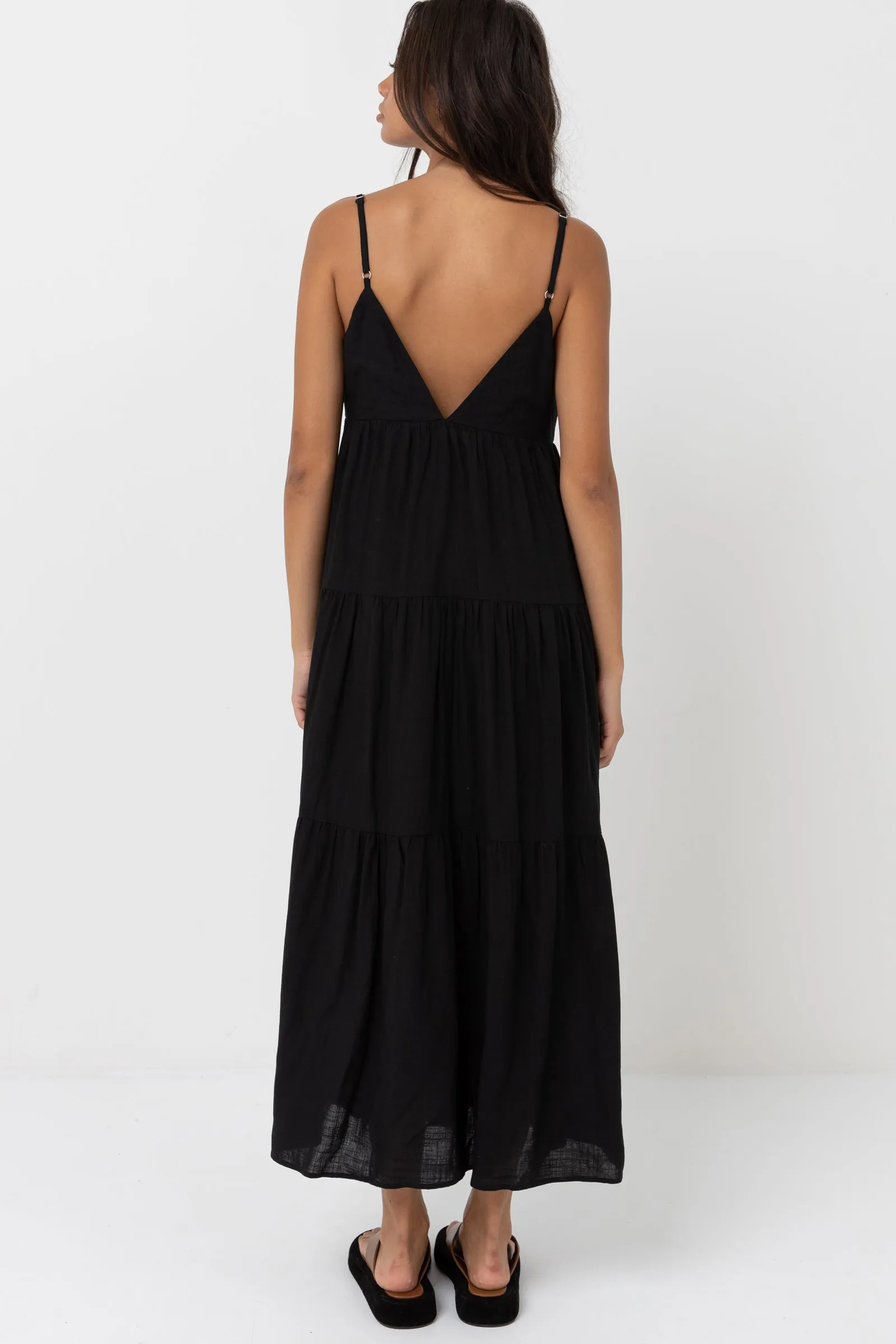 Black Classic Tiered Midi Dress