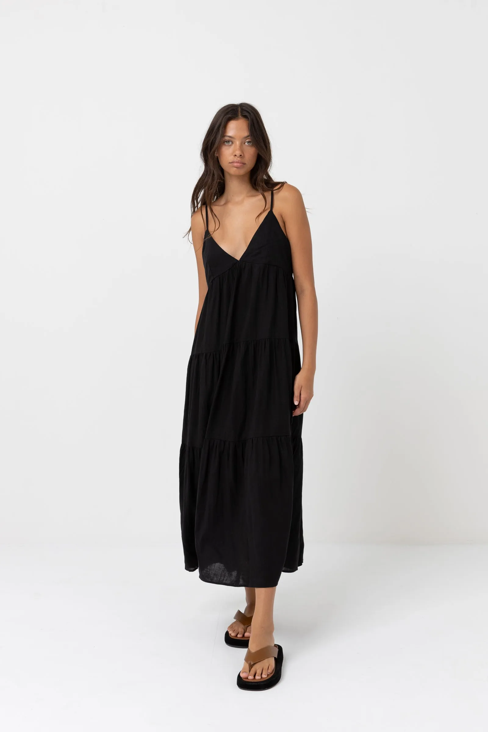 Black Classic Tiered Midi Dress