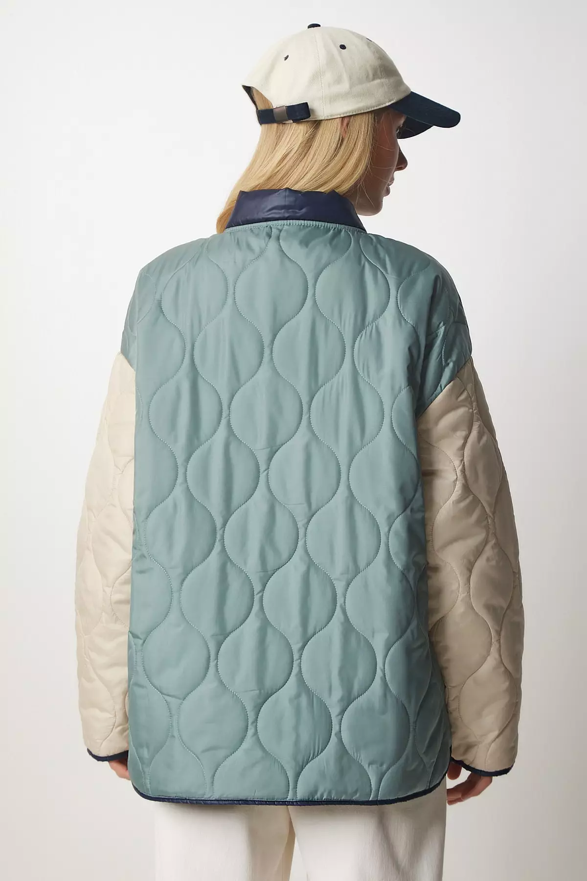 Color Block Coat with Quilted Design - Istanbul Happiness - Shop Now