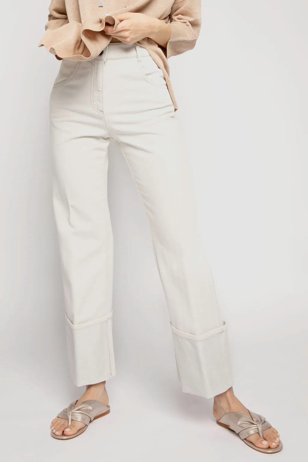 Parchment Cotton Pants with Lurex Cuffs