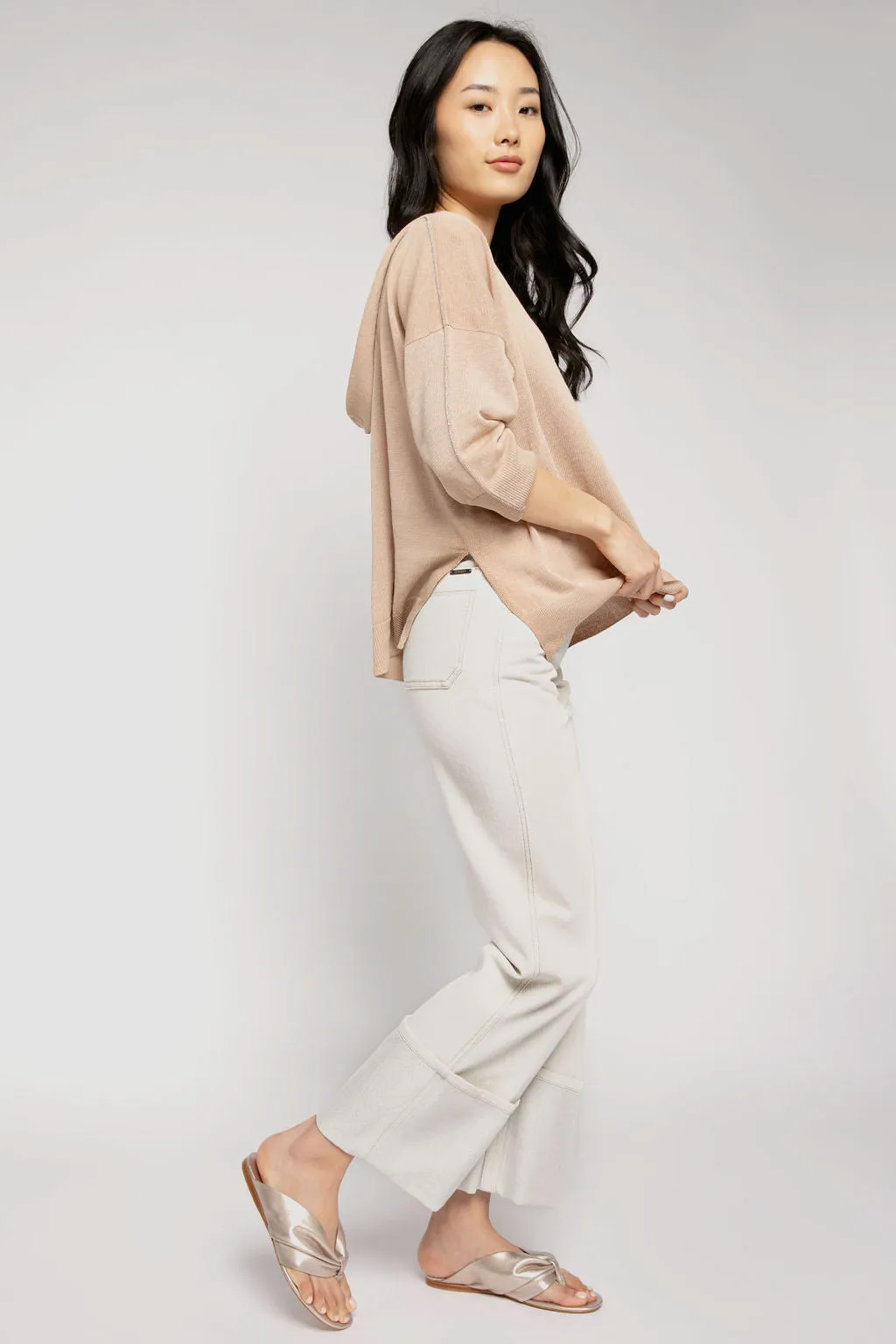 Parchment Cotton Pants with Lurex Cuffs