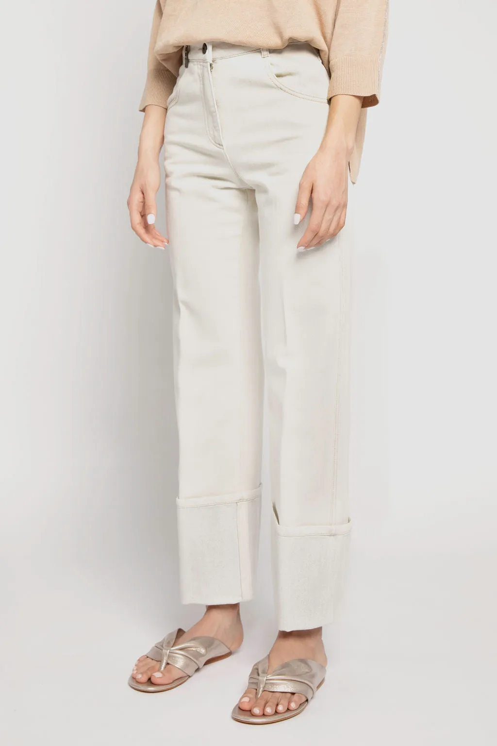 Parchment Cotton Pants with Lurex Cuffs