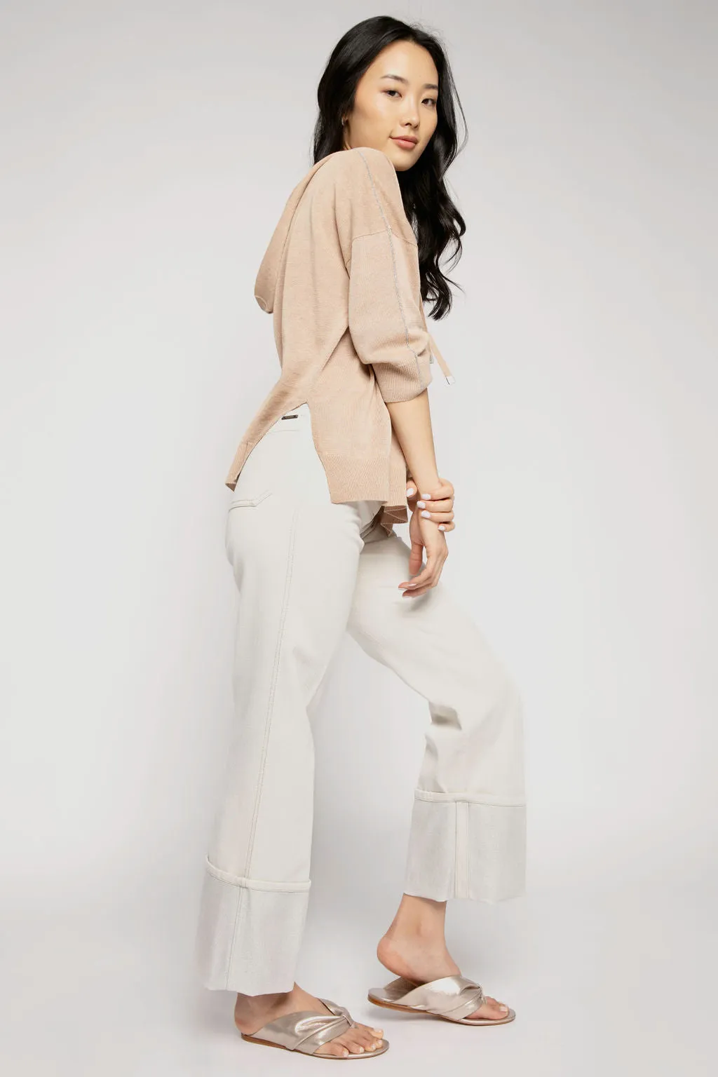 Parchment Cotton Pants with Lurex Cuffs