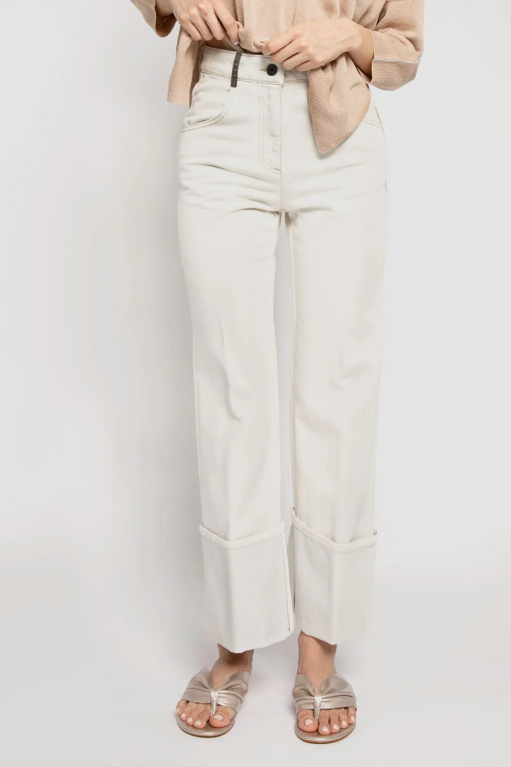 Parchment Cotton Pants with Lurex Cuffs